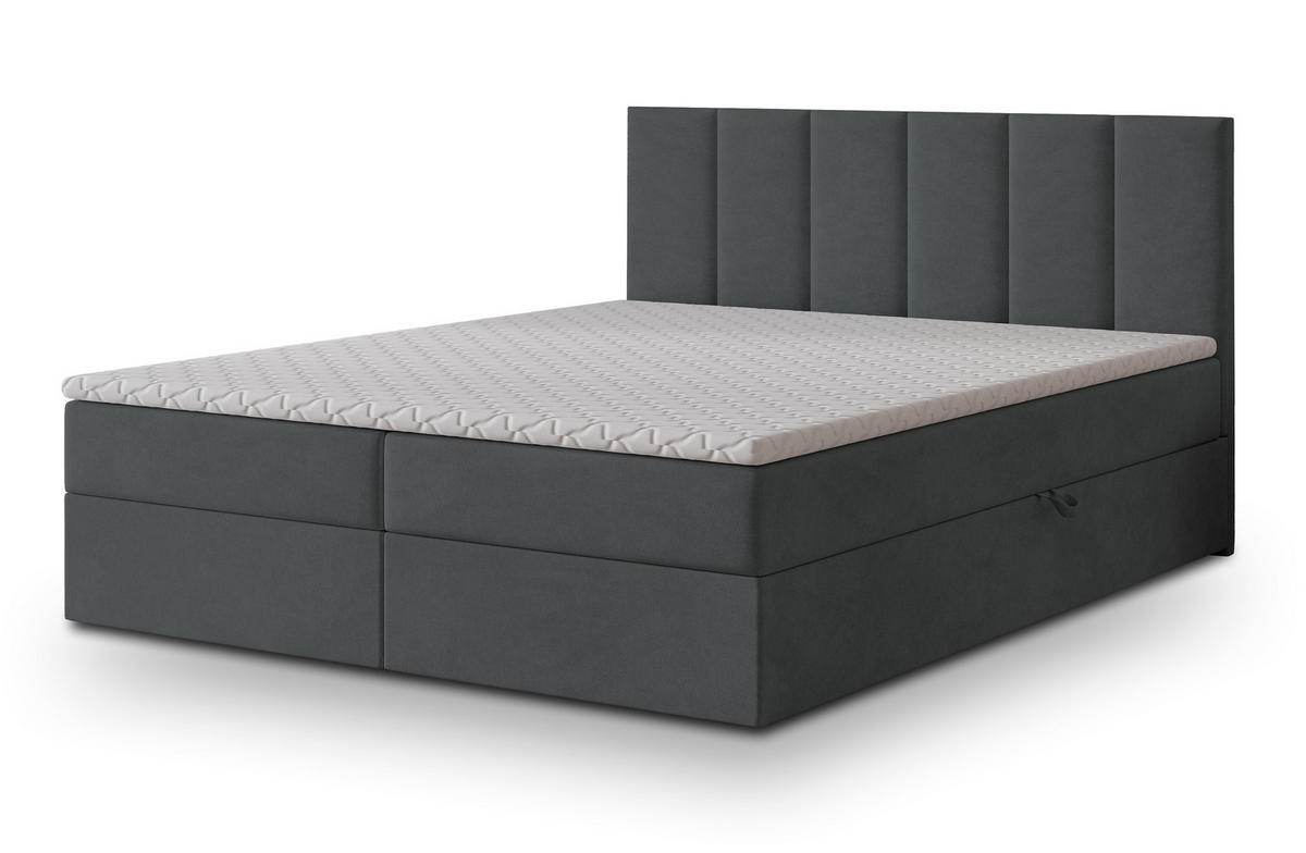 BOXBETT MERIL 140x200 cm mit Matratze und Topper - Graphitfarben - Graphitfarben, Holz (140/200cm) - MASSENO