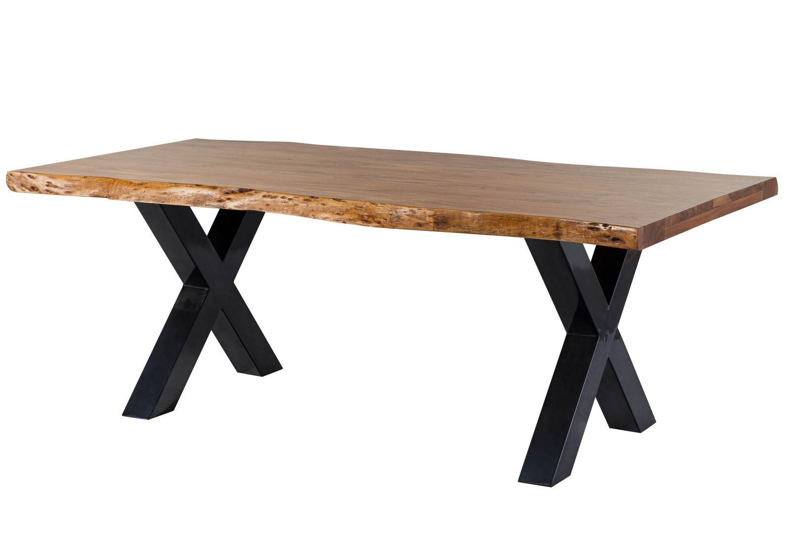 BAUMTISCH Akazie 220x100x77 Akazie natur lackiert / X-Beine anthrazit glänzend FREEFORM 5 - Naturfarben, Holz (220/100/77cm) - Massivmoebel24