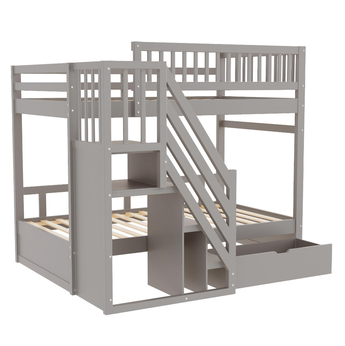 ETAGENBETT mit Stauraum 90x200 cm Massivholz Grau - Grau, Holzwerkstoff (90/200cm) - Beauniv