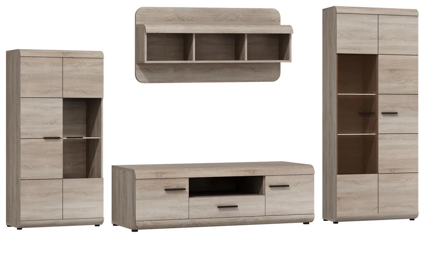 WOHNWAND Sonoma Eiche SONO Mit LED - Eichefarben/Sonoma Eiche, Holzwerkstoff (298/194/52cm) - Sepro Meble