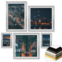 WANDBILDER 5er Set - 50x50 cm & 20x30 cm & 40x60 cm Silberner Rahmen - Bergpanorama der Stadt bei Nacht - Silberfarben, Kunststoff (40/60cm) - ArtPrintCave