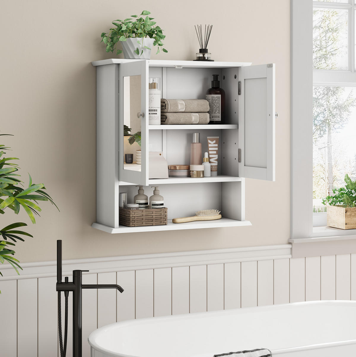 BADEZIMMERSCHRANK mit Spiegel 54,6 x 19,8 x 60 cm Weiß - Weiß, Glas (20/60/50cm) - Beauniv