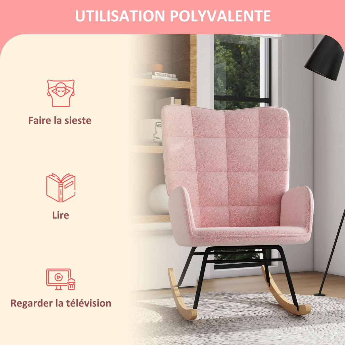 SCHAUKELSTUHL Sessel Relaxsessel bis 120 kg, Polyester, Rosa 98x71x101cm - Rosa/Naturfarben, Buchenholz/Textil (98/101/71cm) - HOMCOM