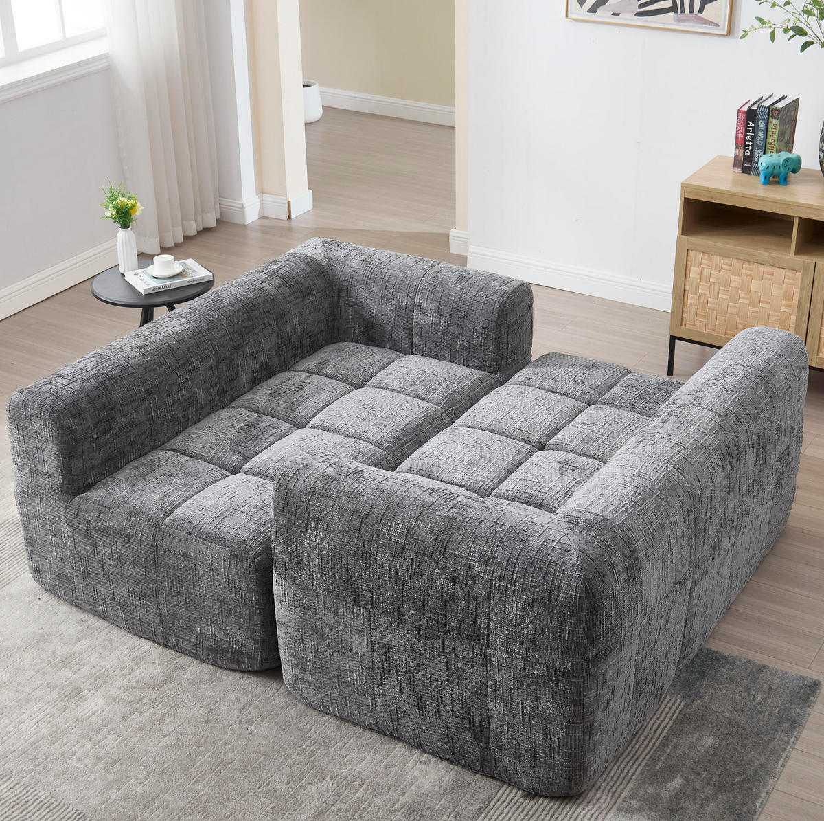 SOFA mit Seitentaschen 158x90x60 cm Chenille Gray - Grau, Kunststoff (158/60/90cm) - Meubliv