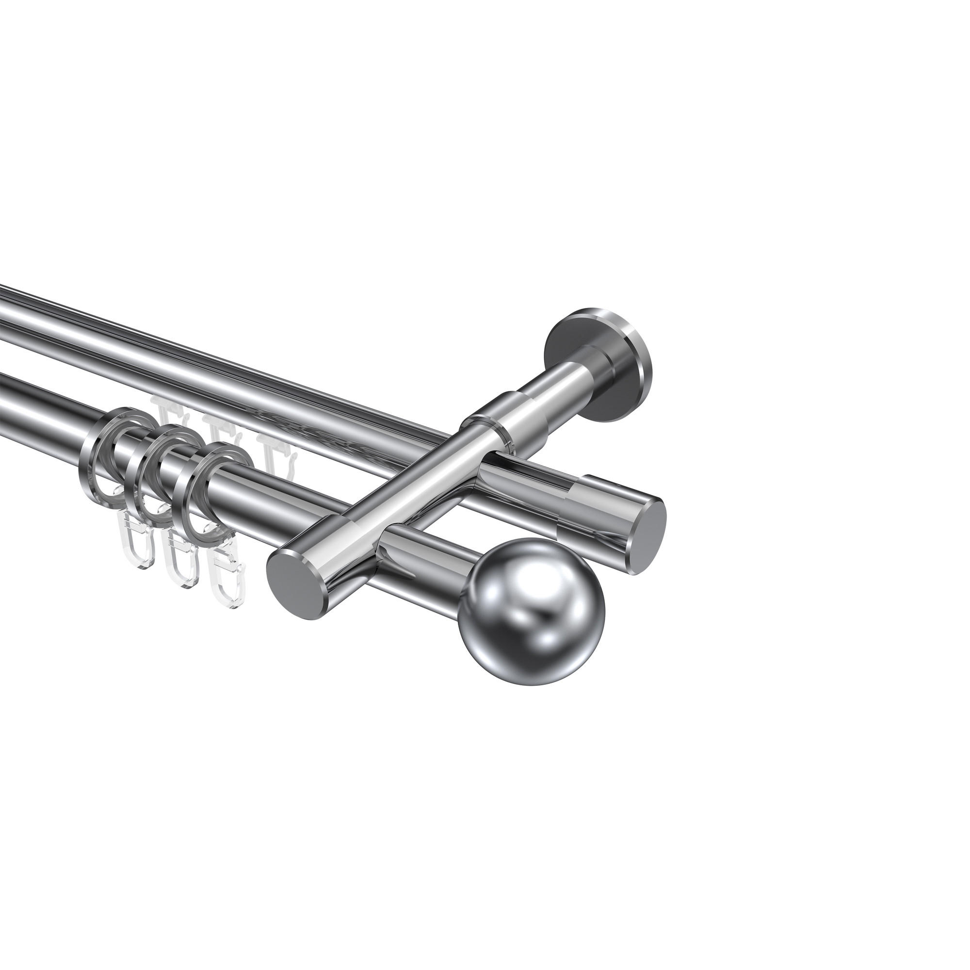 RUNDROHR-INNENLAUF-GARDINENSTANGEN-SET Prestige Luino 260 cm (geteilt in 2 x 130 cm), 2-läufig, 20 mm Ø Chrom - Chromfarben, Metall (260cm) - INTERDECO