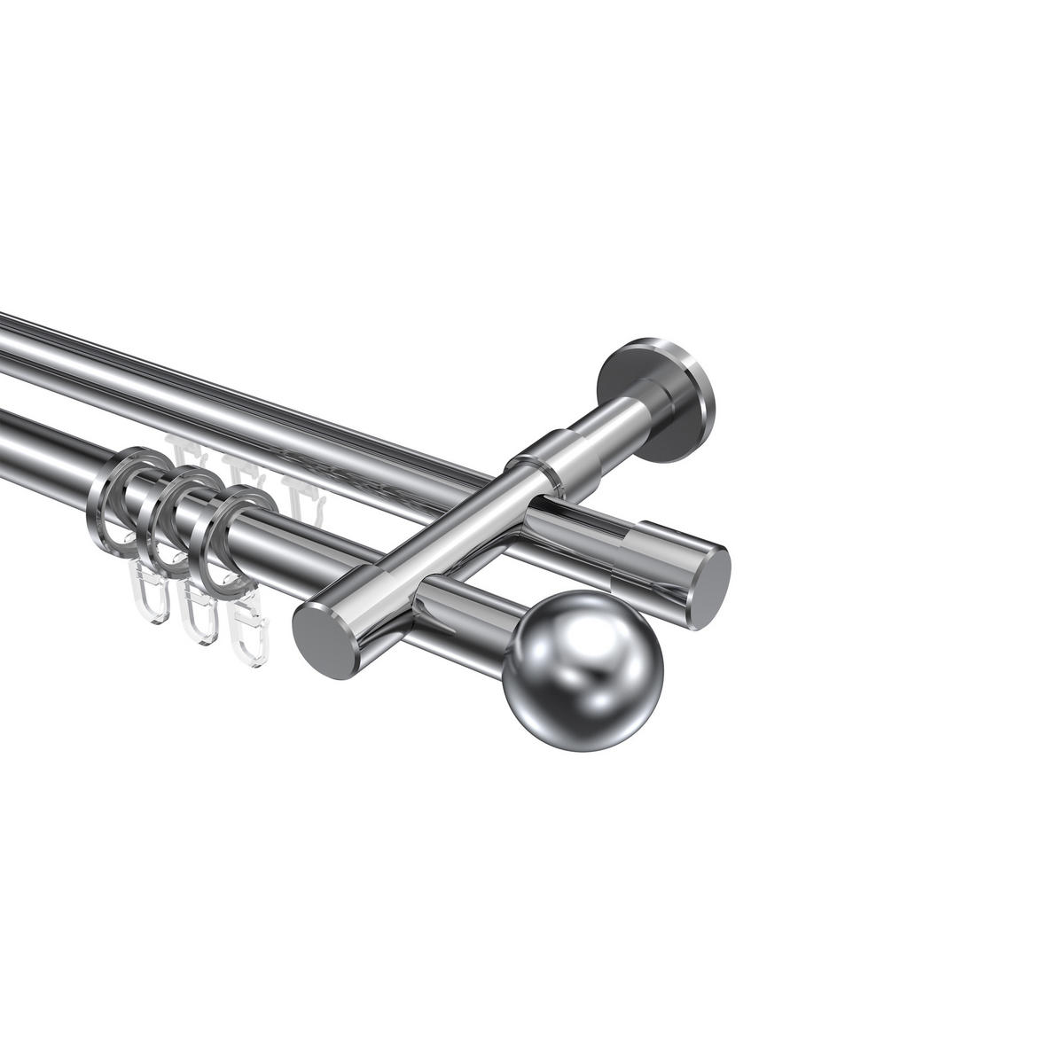 RUNDROHR-INNENLAUF-GARDINENSTANGEN-SET Prestige Luino 260 cm (geteilt in 2 x 130 cm), 2-läufig, 20 mm Ø Chrom - Chromfarben, Metall (260cm) - INTERDECO