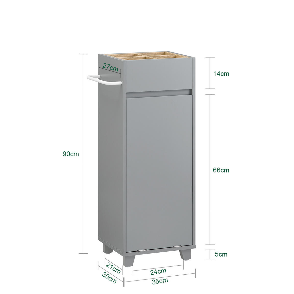WÄSCHESCHRANK Dunkelgrau - Grau, Holzwerkstoff (35/90/30cm) - SoBuy