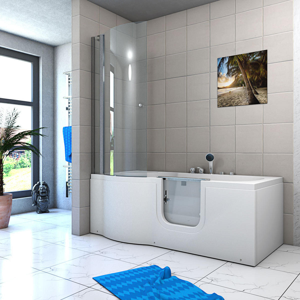 SENIORENDUSCHE Whirlpool mit Tür S12D-EH-AIR-R-EC - Weiß, Glas/Kunststoff (170/200/85cm) - AcquaVapore by Sandra Jentho