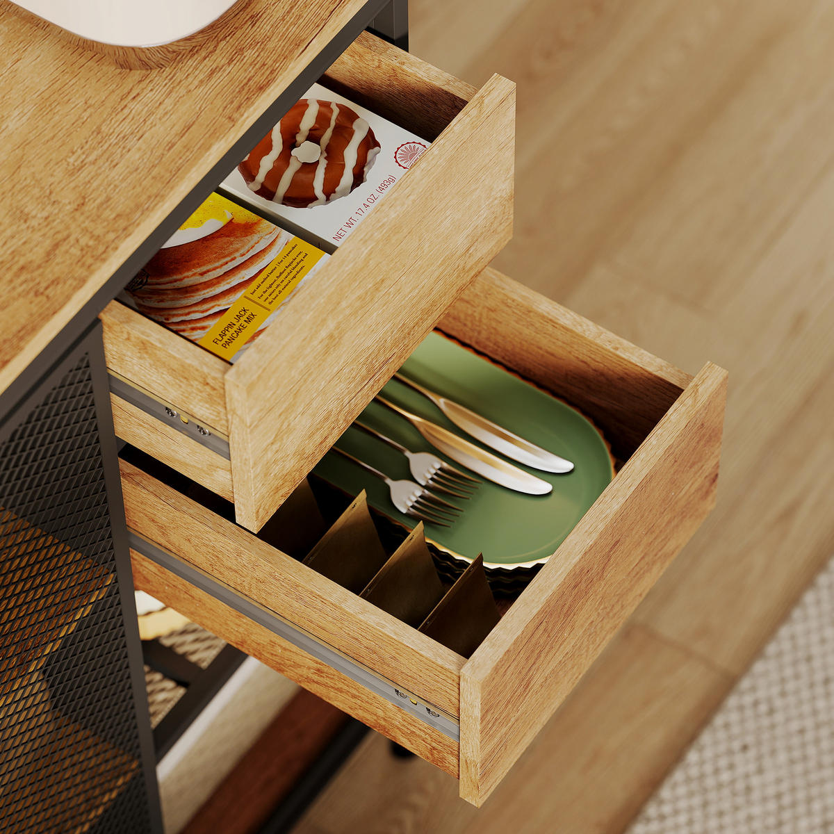 BUFFET DE-11219 Schiebetür mit Schublade & offenen Fächern Naturholz - Naturfarben, Holzwerkstoff (40/180/60cm) - ComfortXL