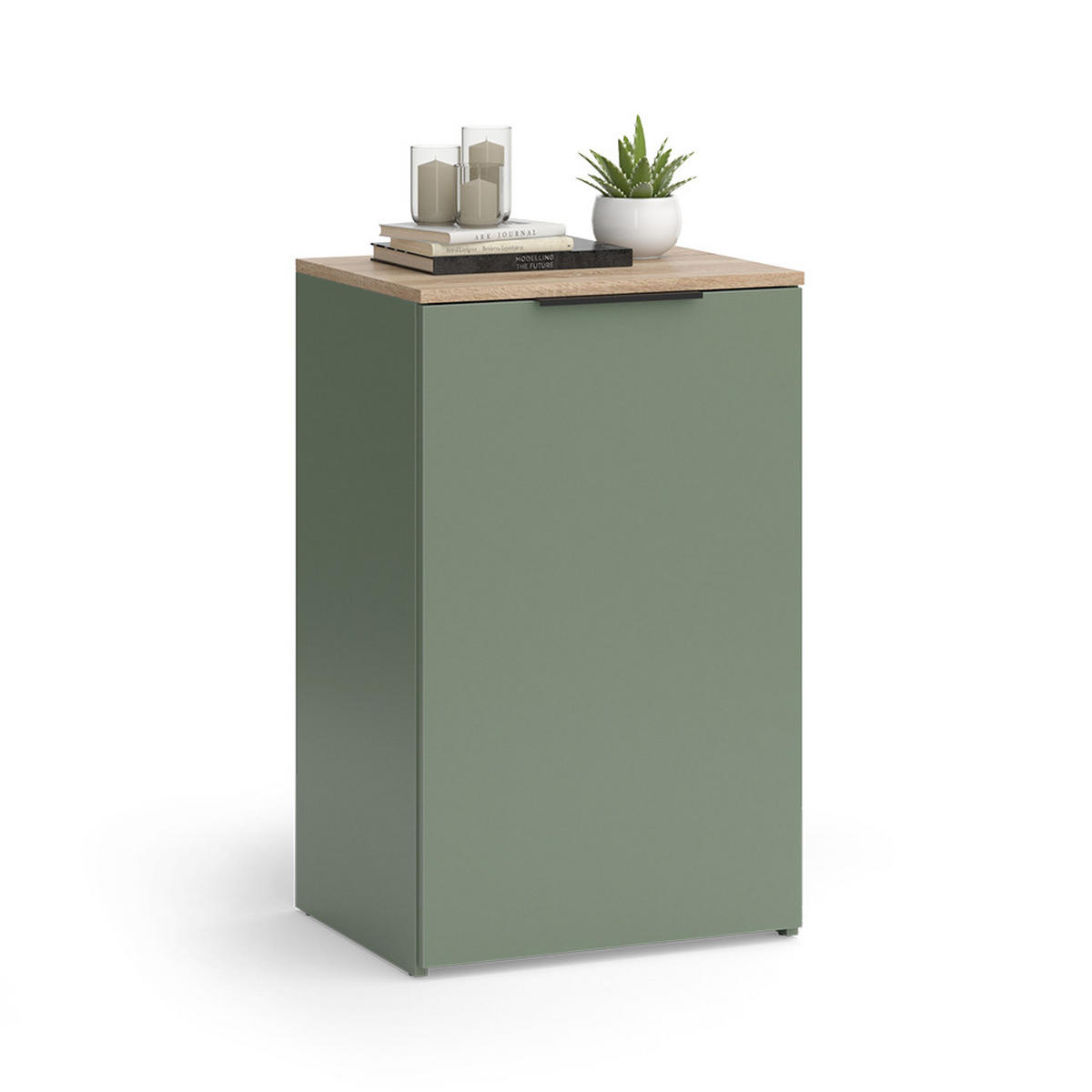 KOMMODE Wido Grün 50 x 80 cm mit Regal - Grün/Sonoma Eiche, Holzwerkstoff (50/80/40cm) - Vicco