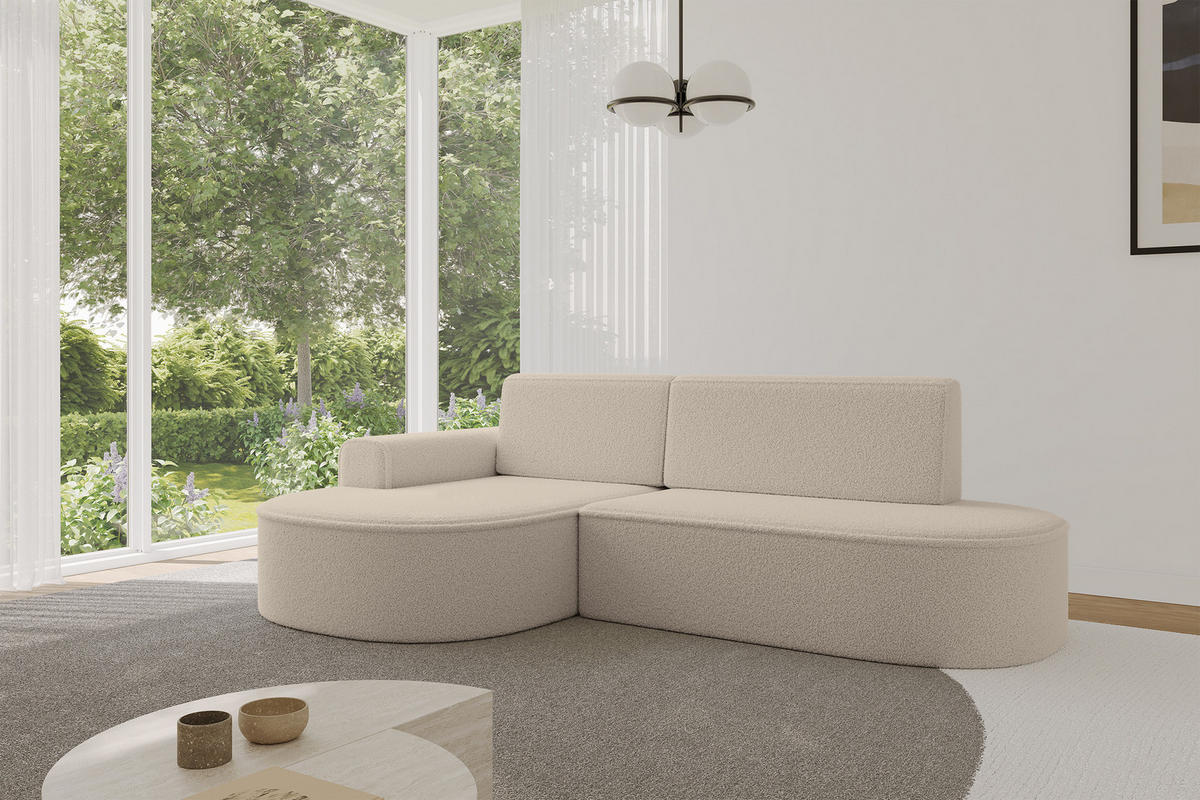 ECKSOFA mit Schlaffunktion und Bettkasten Ottomane Links MARI-L1-S - 283x167x85 cm Dunkelbeige Bouclé - Hellbraun/Schwarz, Holzwerkstoff/Kunststoff (283/167cm) - ALTDECOR