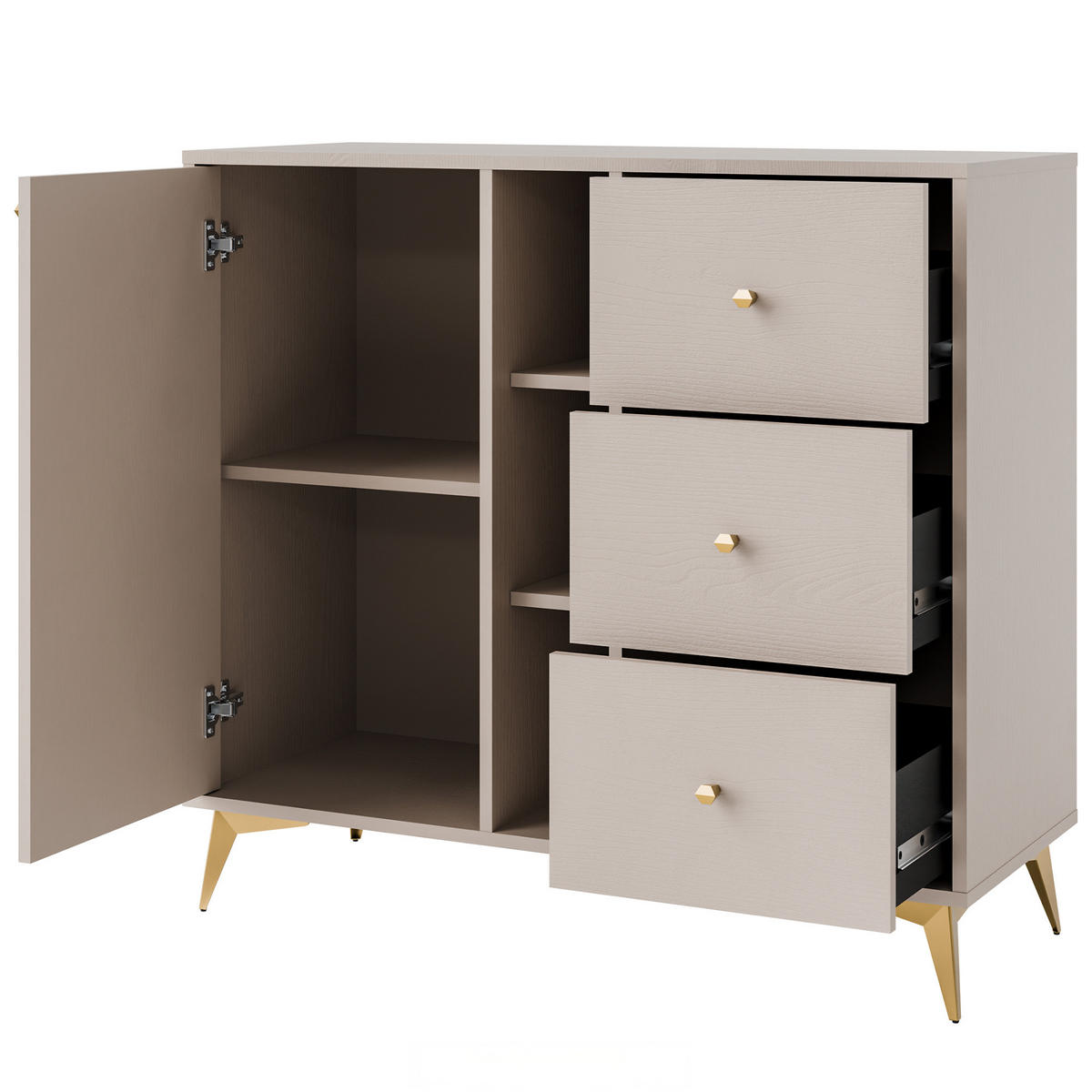 KOMMODE FLOREN, Creme/Gold - Creme, Holzwerkstoff/Metall (100.2/93.5/40.8cm) - KONSIMO®