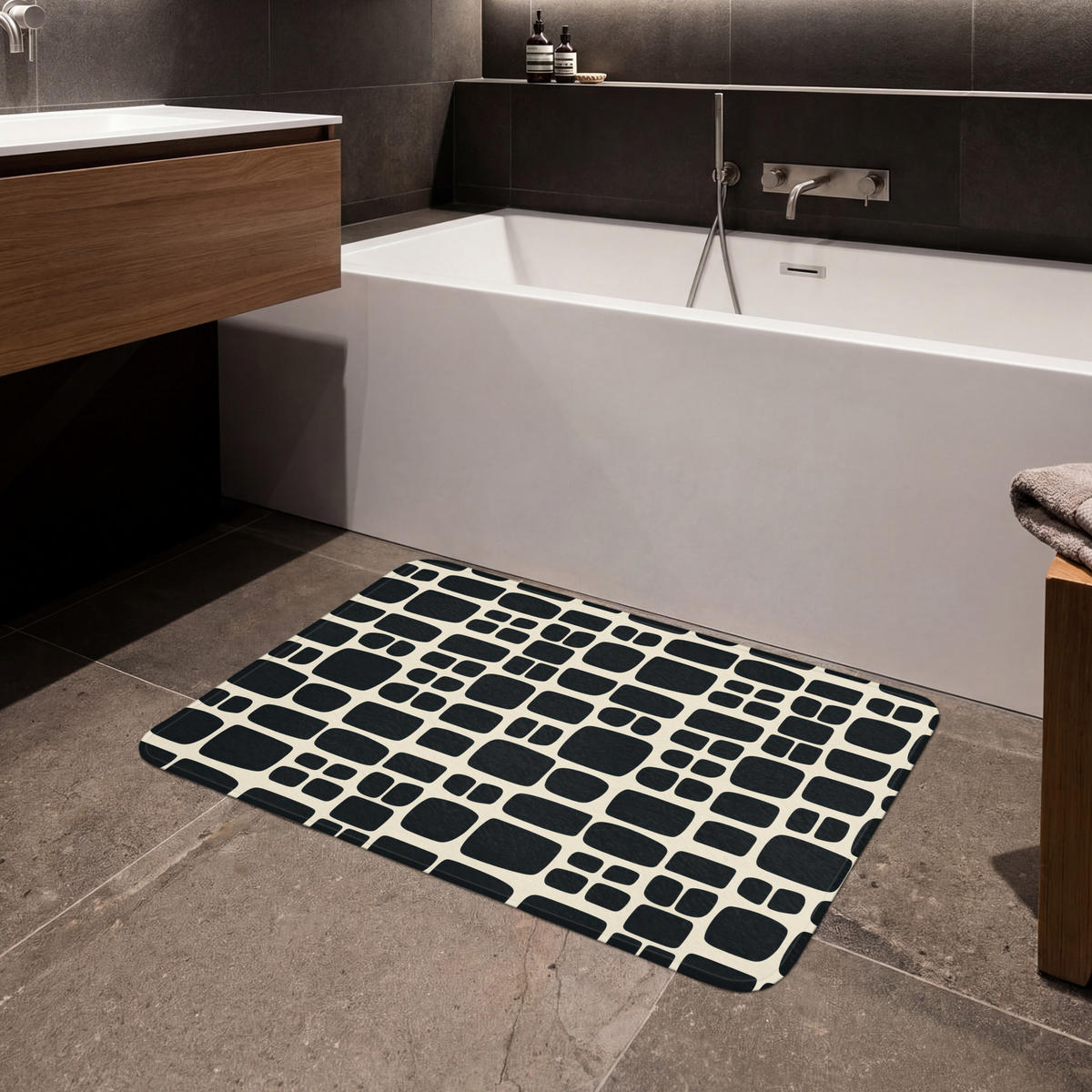 KOUPELNOVÁ PŘEDLOŽKA Moderní - organické - černé 90x60 cm - antracitová, textil/plast (90/60cm)