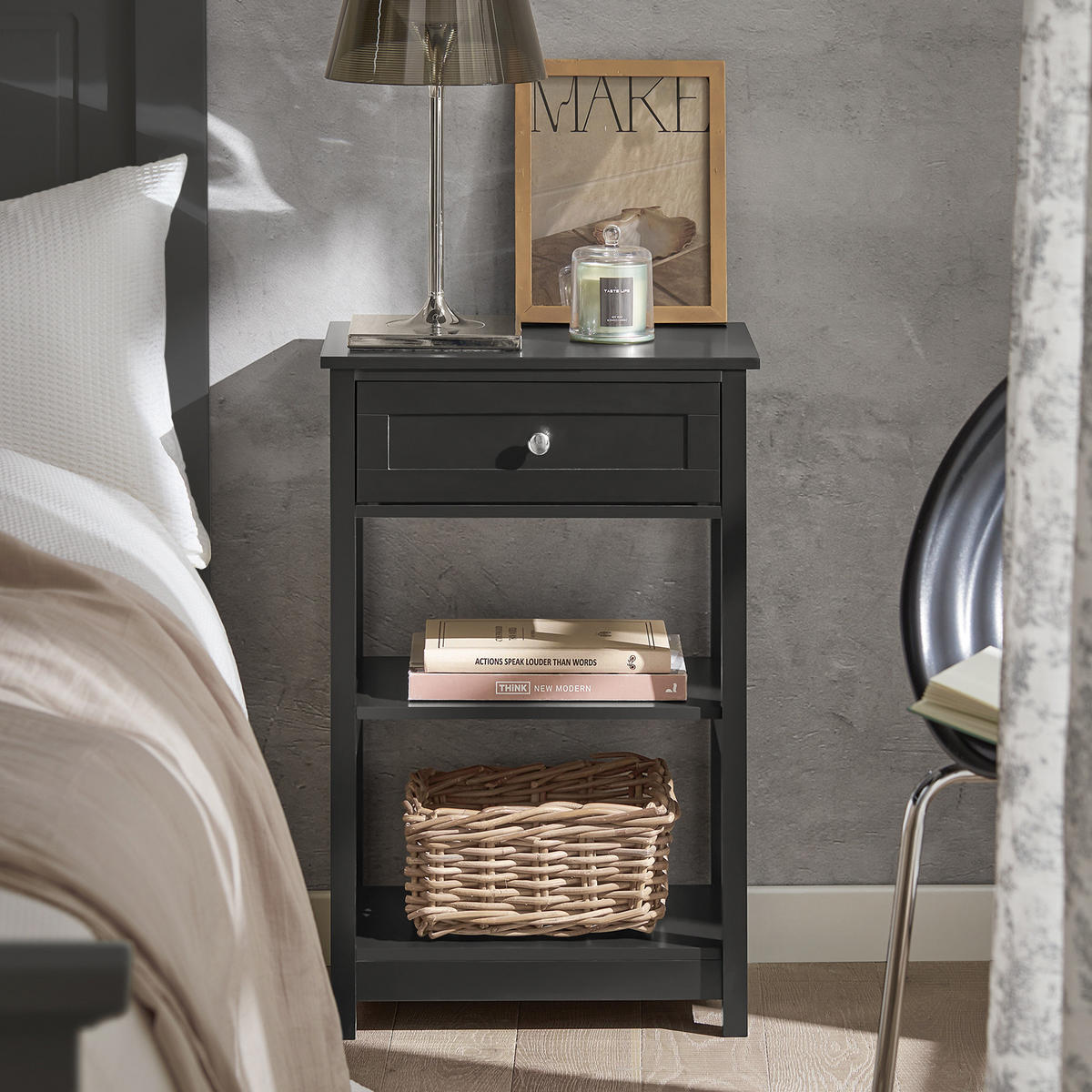 NACHTTISCH Schwarz - Schwarz, Holzwerkstoff (30/45/69cm) - SoBuy