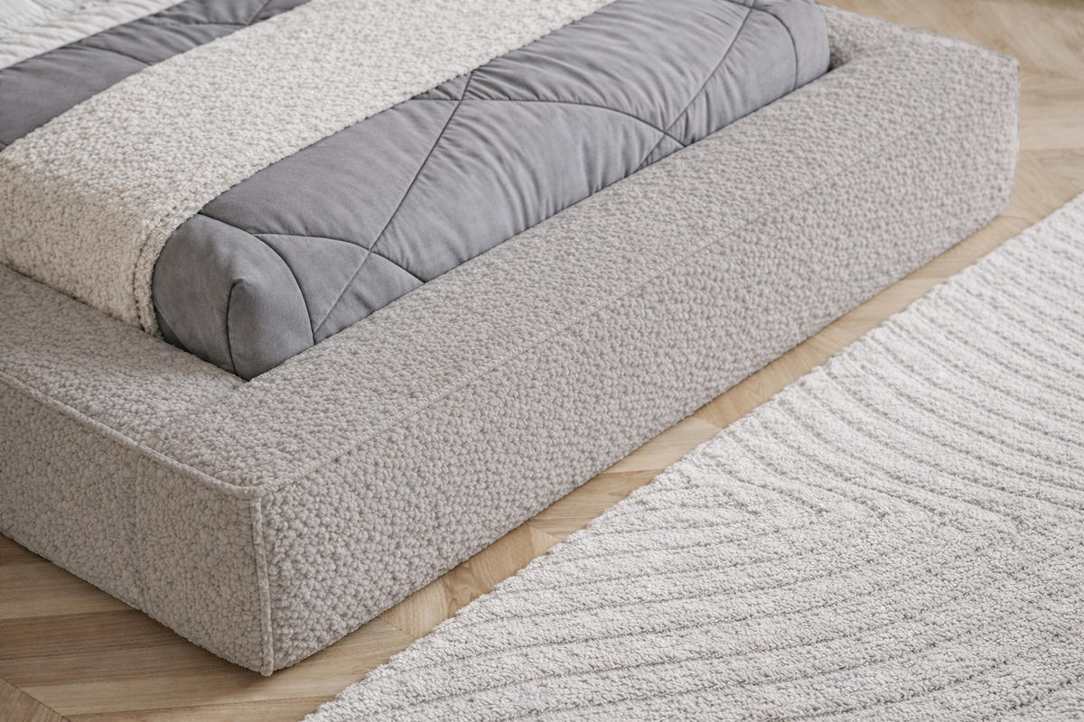 POLSTERBETT Boucle 180x200 Karano, Dicker Schaum, Bettkasten, Hellgrau - Hellgrau, Holz/Textil (180/200cm) - Emporius
