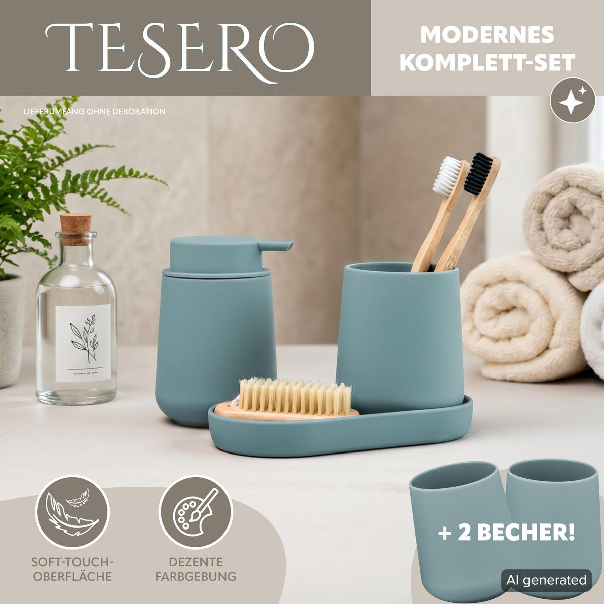 eluno BAD-ACCESSOIRES-SET TESERO 5tlg., Soft-Touch, hellblau jetzt nur online ➤