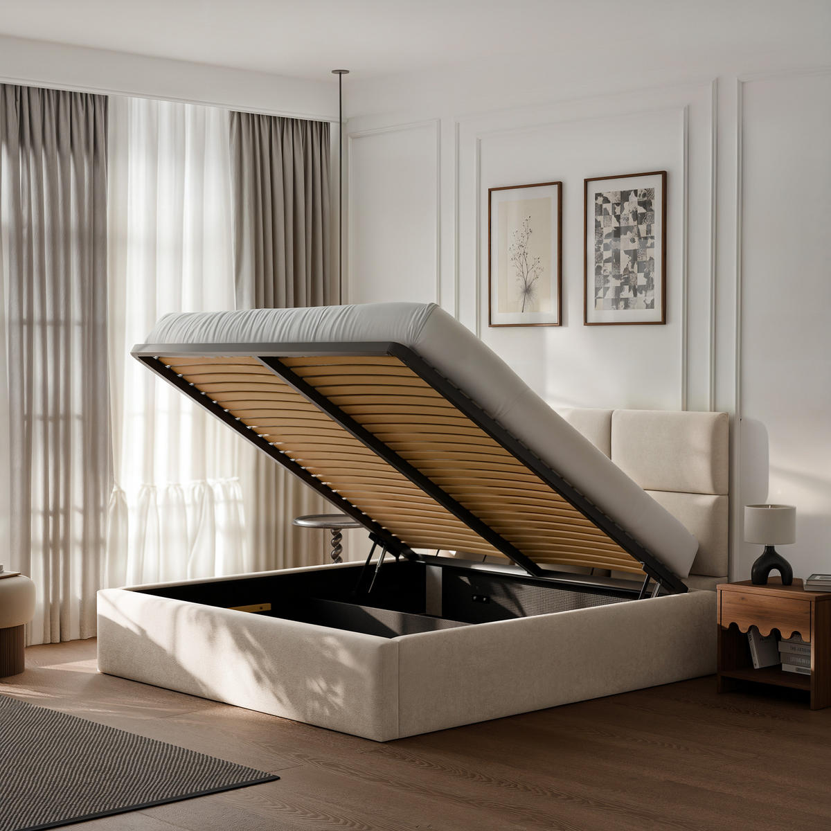 POLSTERBETT FORS 160/200 cm Bettkasten, Beige - Beige, Holzwerkstoff/Textil (160/200cm) - Idohome