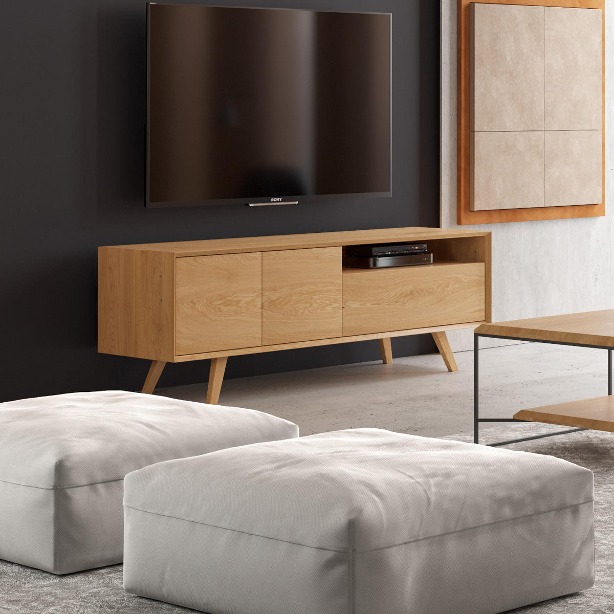 TV-SCHRANK Quatro aus massivem Eichenholz 200 cm - Eichefarben/Naturfarben, Holz (200/65/50cm) - Danzz