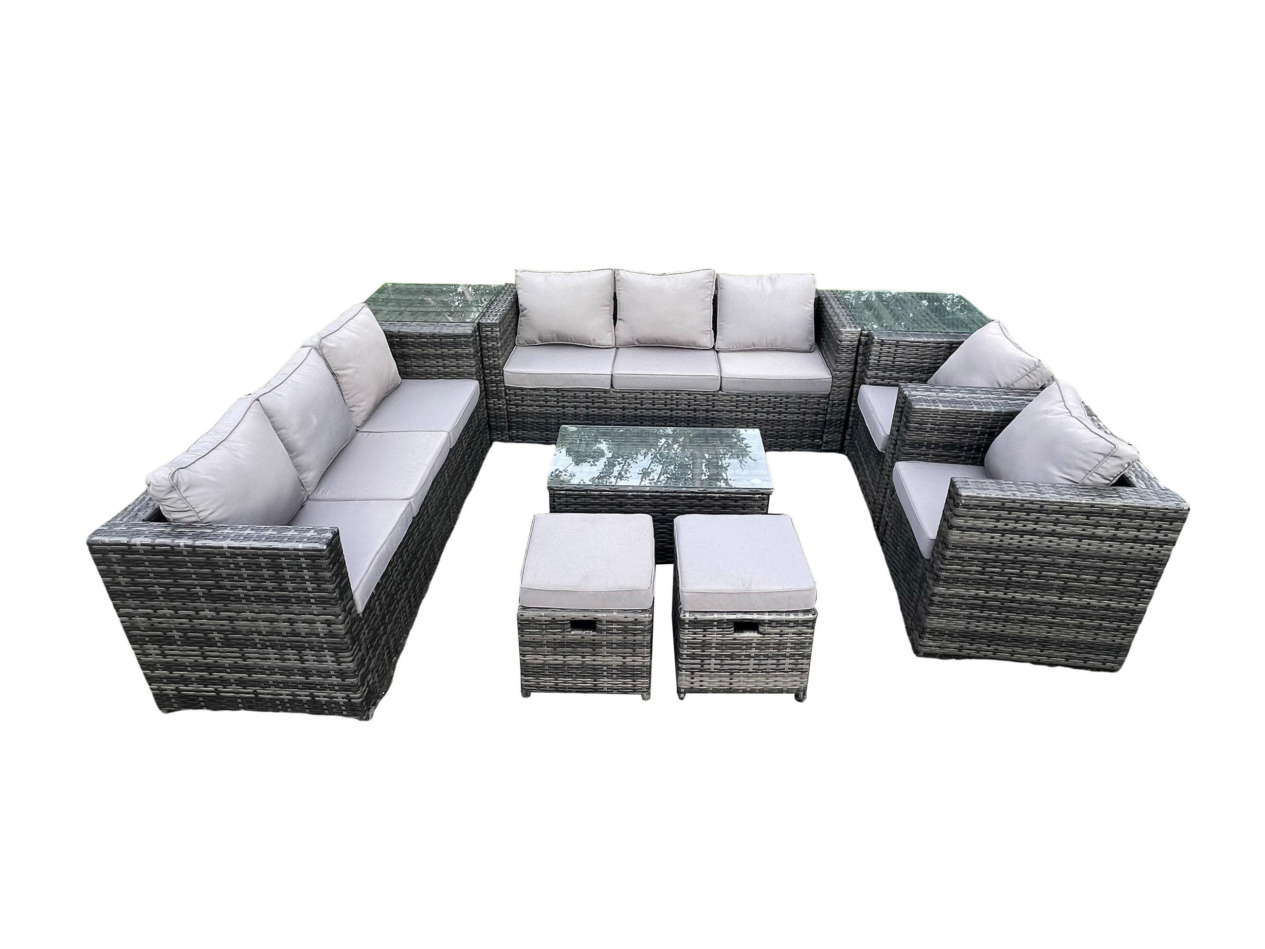 GARTENMÖBELSET Polyrattan 9-Sitzer - Dunkelgrau, Metall - Fimous