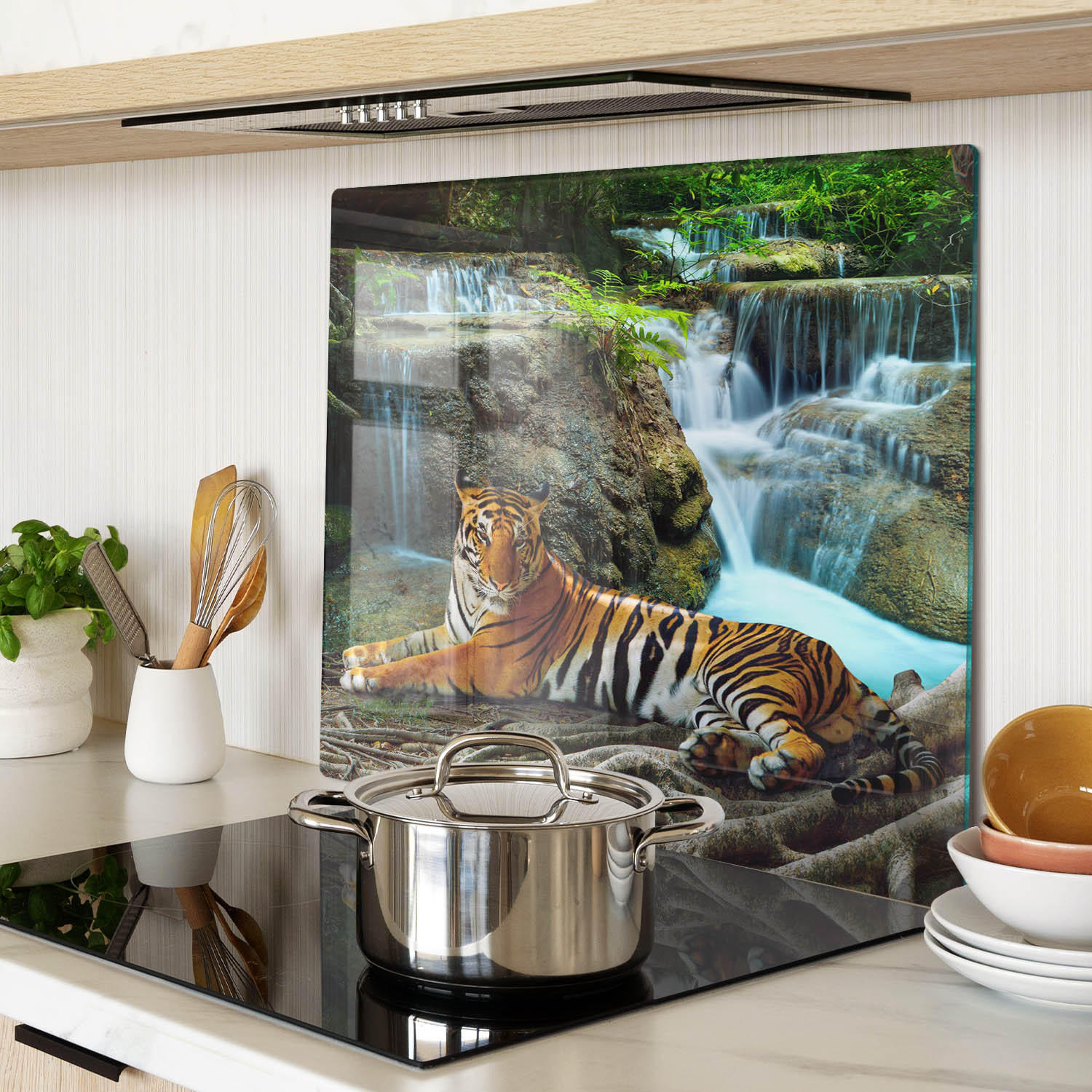GLASPLATTE 60x52 cm Tiger Falls - Blau/Multicolor, Glas (60/0.4/52cm) - TULUP