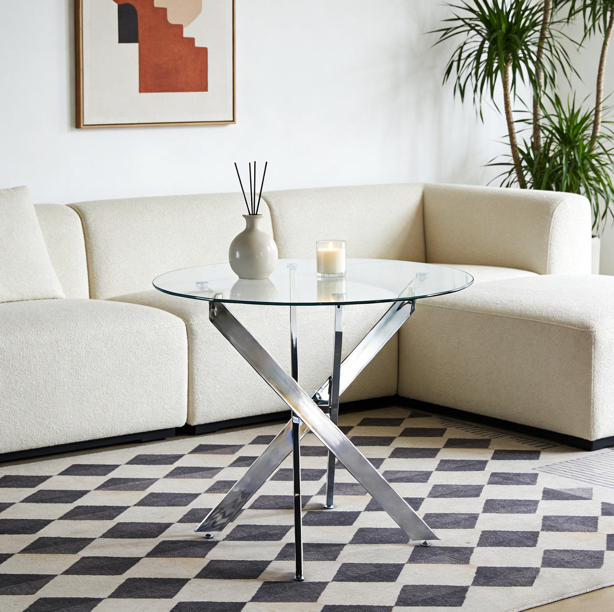 ESSTISCH 80/80/75 cm mit Glastischplatte und Metallgestell, pflegeleicht, Silber - Silberfarben, Metall (80/80/75cm) - Redom