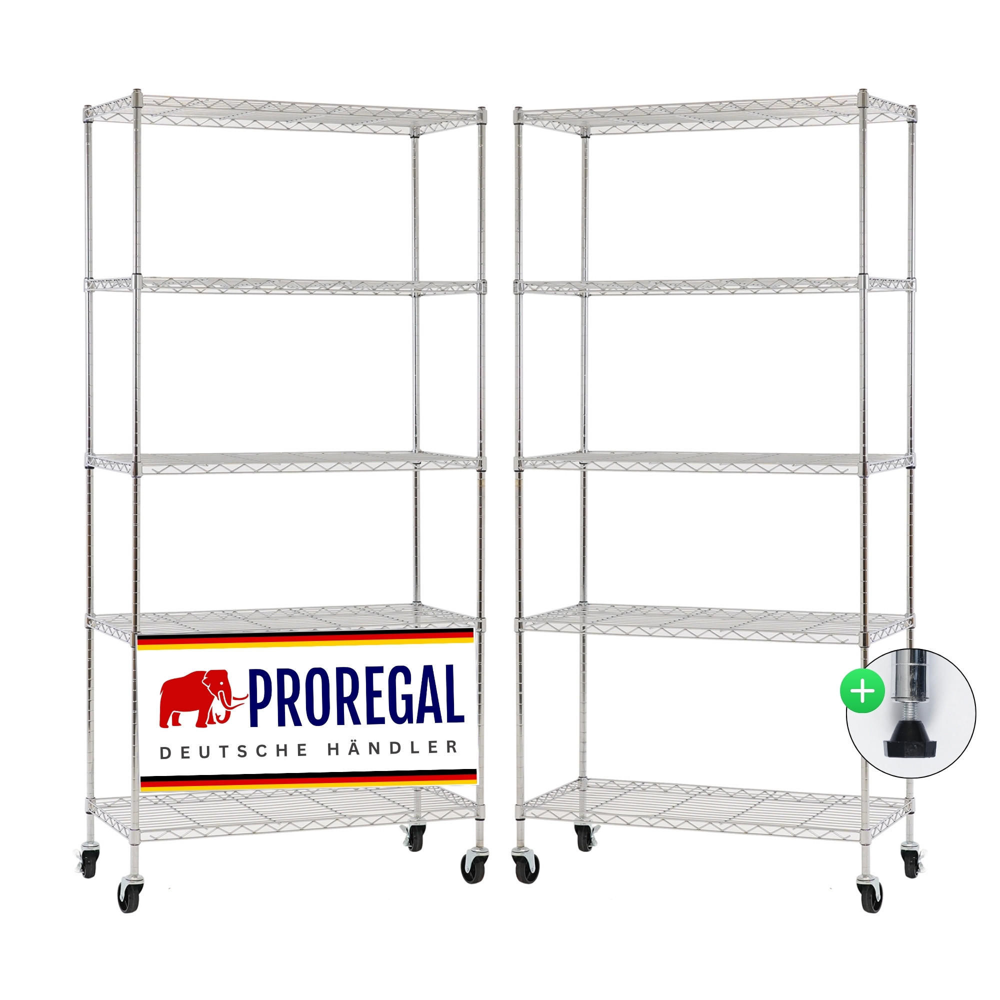 GITTERREGAL 2er - Set HADES mit Rollen & 5 Gitterböden Metall 180x90x40cm Silber - Silberfarben, Metall (90/180/40cm) - PROREGAL