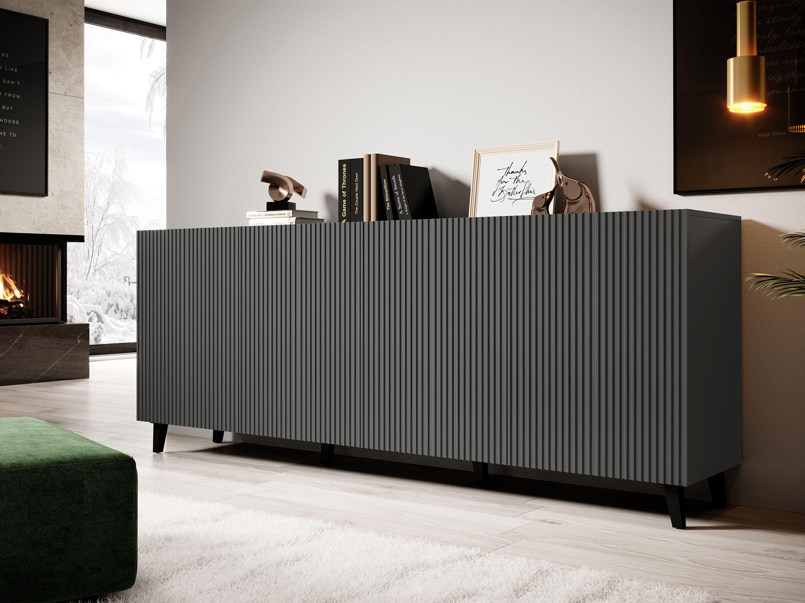KOMMODE Vamos Grey 200 - Anthrazit/Schwarz, Holzwerkstoff/Kunststoff (201/83/42cm) - MIRJAN24