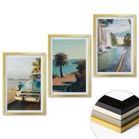 WANDBILDER 3er Set - 40x60 cm Goldrahmen - Urlaub Palmen Wasserfall - Goldfarben, Kunststoff (40/60cm) - ArtPrintCave