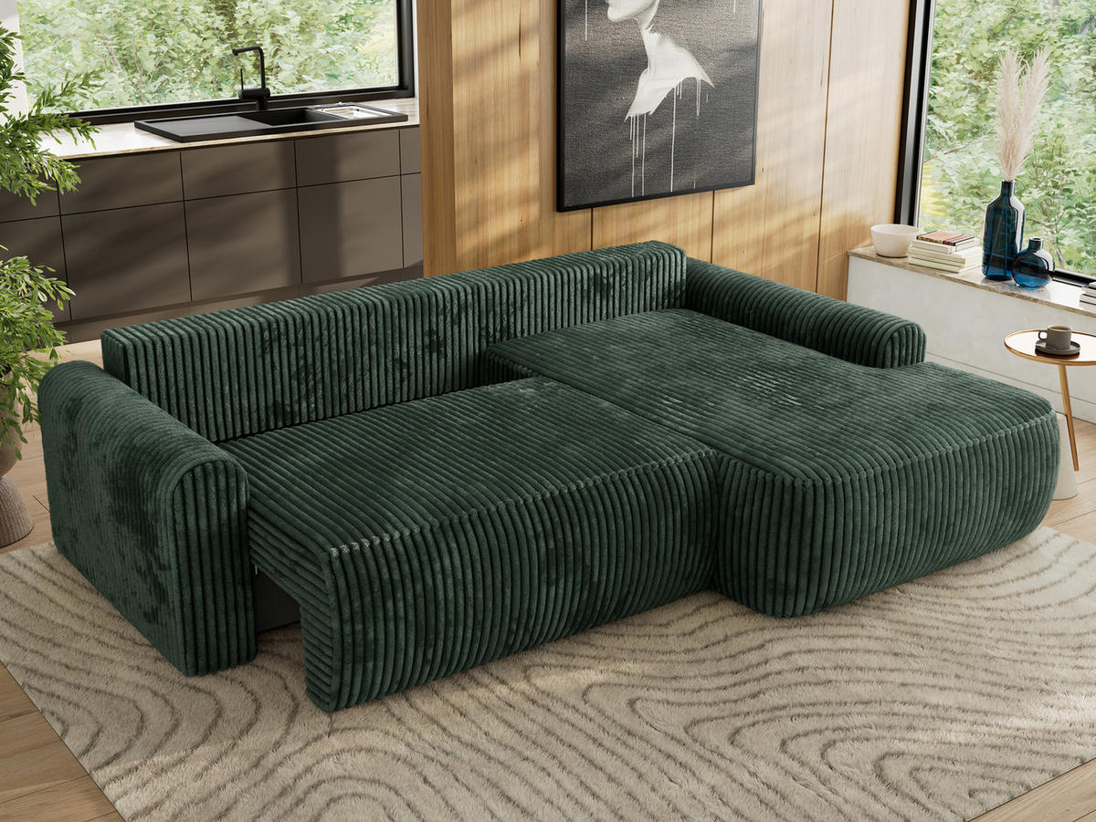 ECKSCHLAFSOFA CUBO L Grün Cord - rechts - Schwarz/Grün, Kunststoff/Textil (187/273cm) - MKS