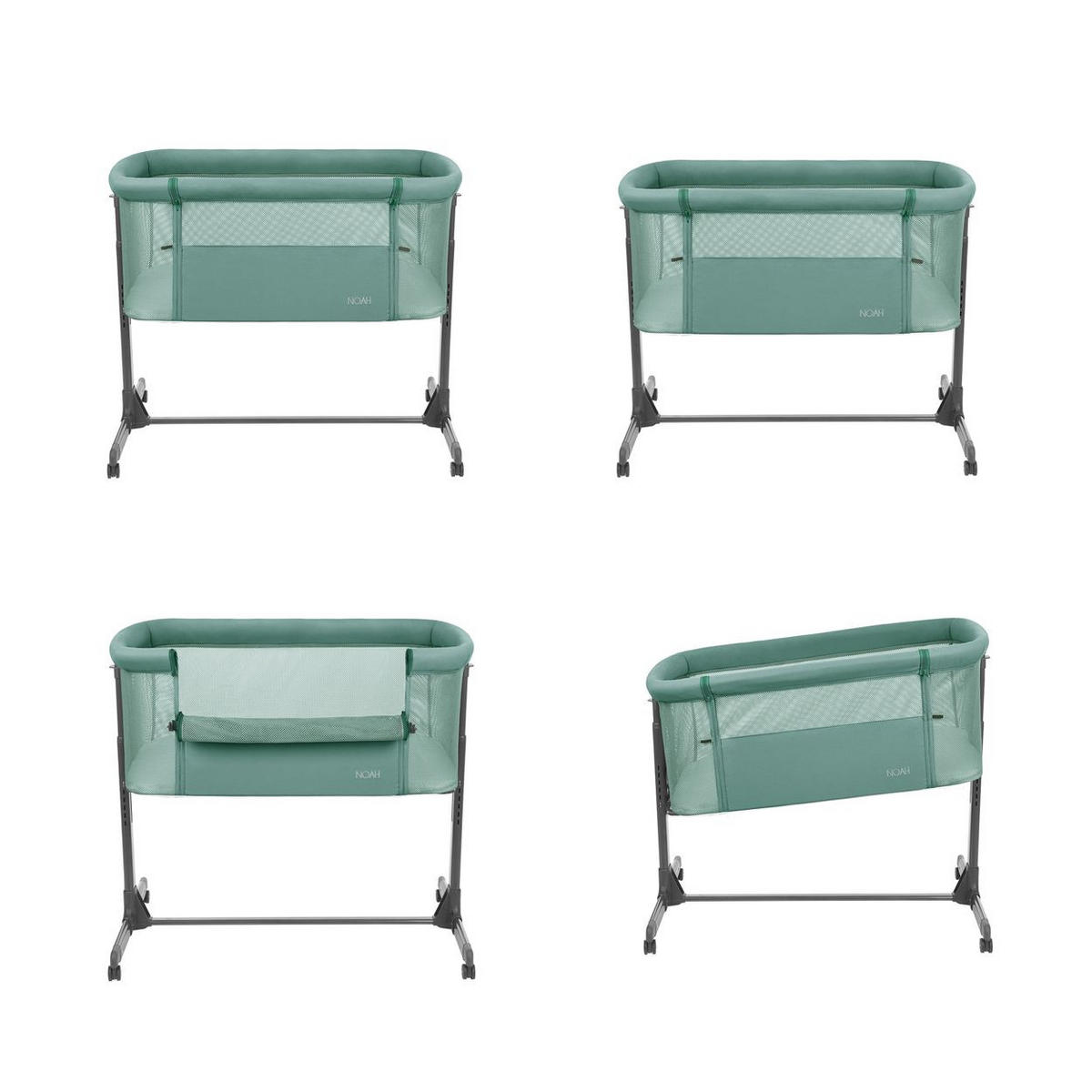 BEISTELLBETT Noah dunkelgrün 87 x 55 cm, Anti-Reflux, 6-fach höhenverstellbar, 4 Räder, Matratze - Grün, Metall (55/87cm) - Kikka boo