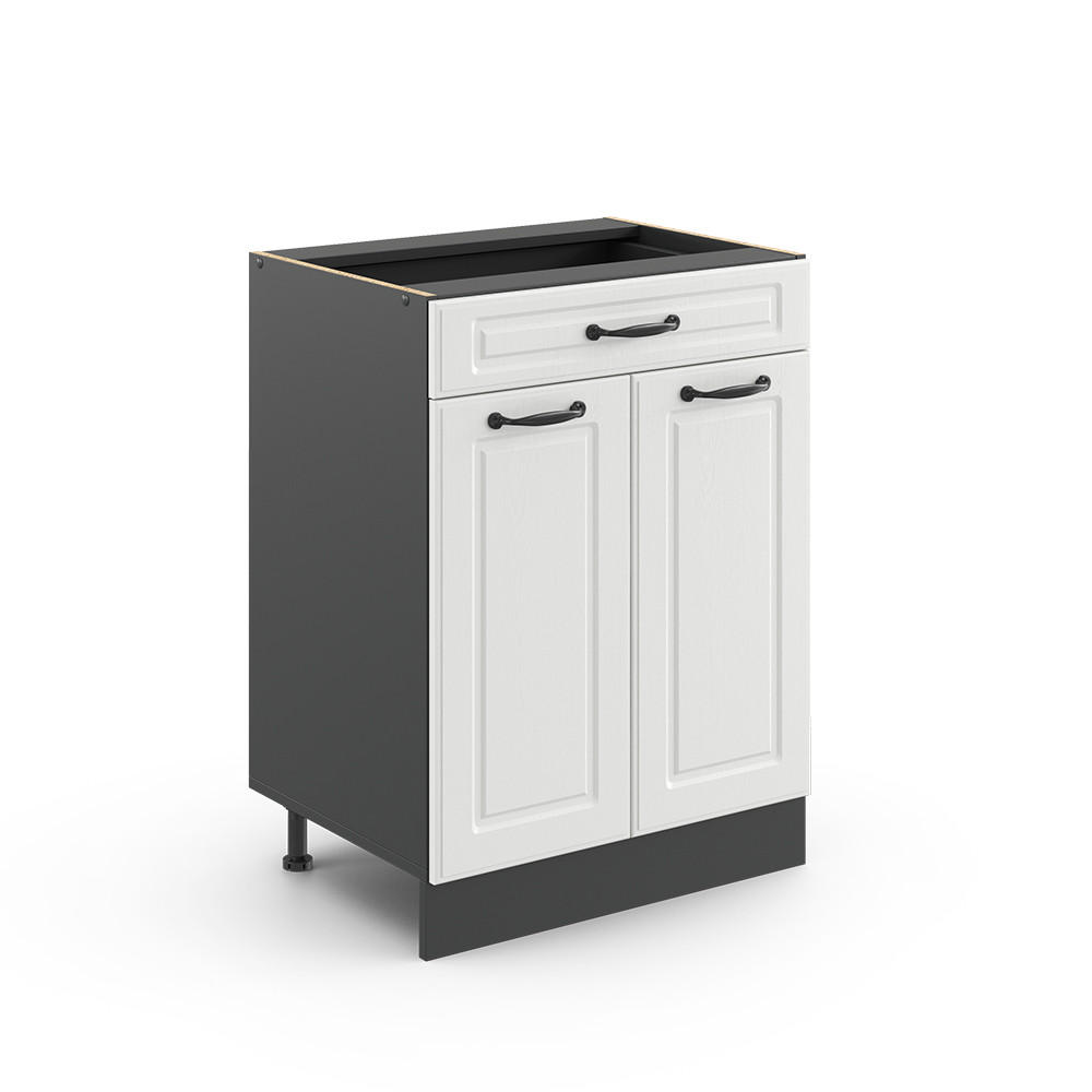 KÜCHENUNTERSCHRANK R-Line Weiß Landhaus 60 cm mit Schublade, ohne AP - Anthrazit/Weiß, Holzwerkstoff (60/81.6/46cm) - Vicco