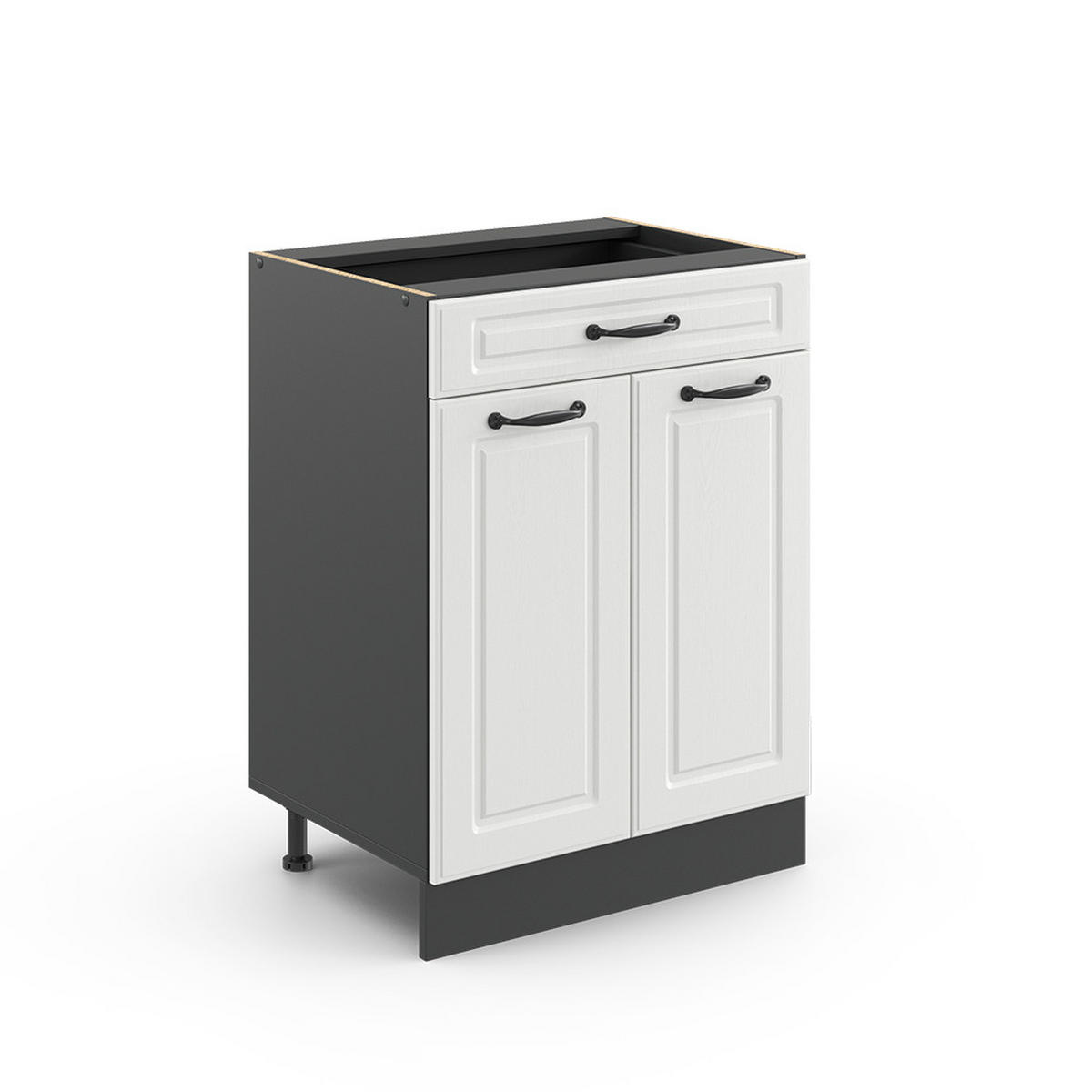 KÜCHENUNTERSCHRANK R-Line Weiß Landhaus 60 cm mit Schublade, ohne AP - Anthrazit/Weiß, Holzwerkstoff (60/81.6/46cm) - Vicco