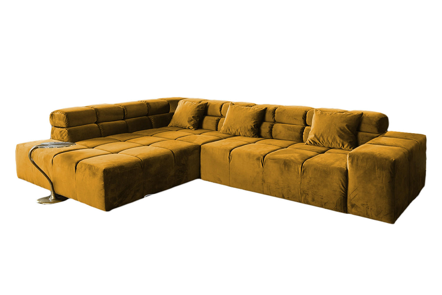 ECKSOFA NEVADA Gelb Velvet - Gelb/Schwarz, Textil (319/215cm) - KAWOLA