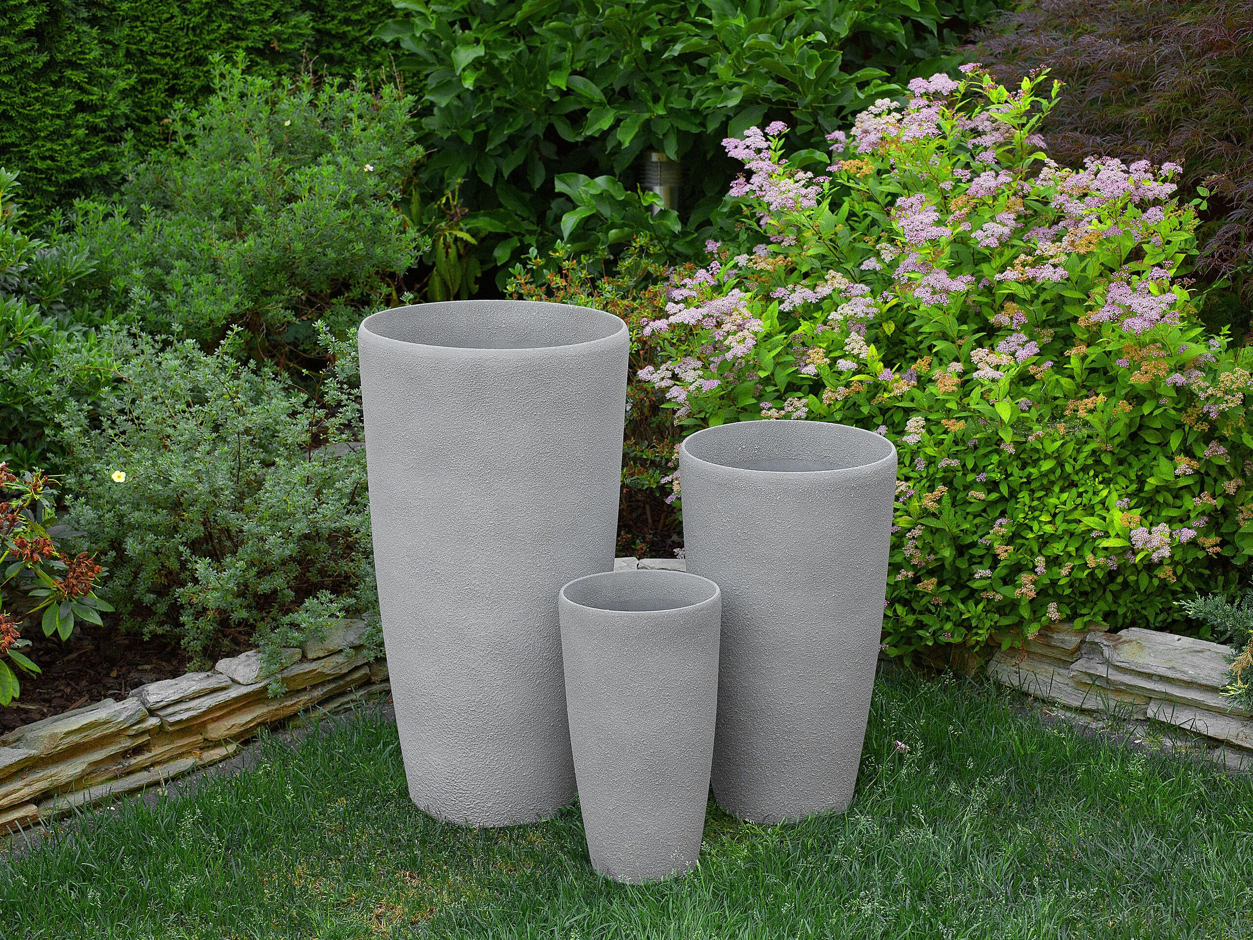 BLUMENTOPF hellgrau rund 23/23/42 cm Abdera - Hellgrau, Stein (42cm) - Beliani