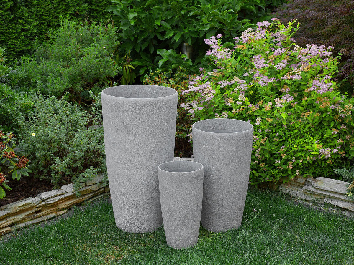 BLUMENTOPF hellgrau rund 23/23/42 cm Abdera - Hellgrau, Stein (42cm) - Beliani