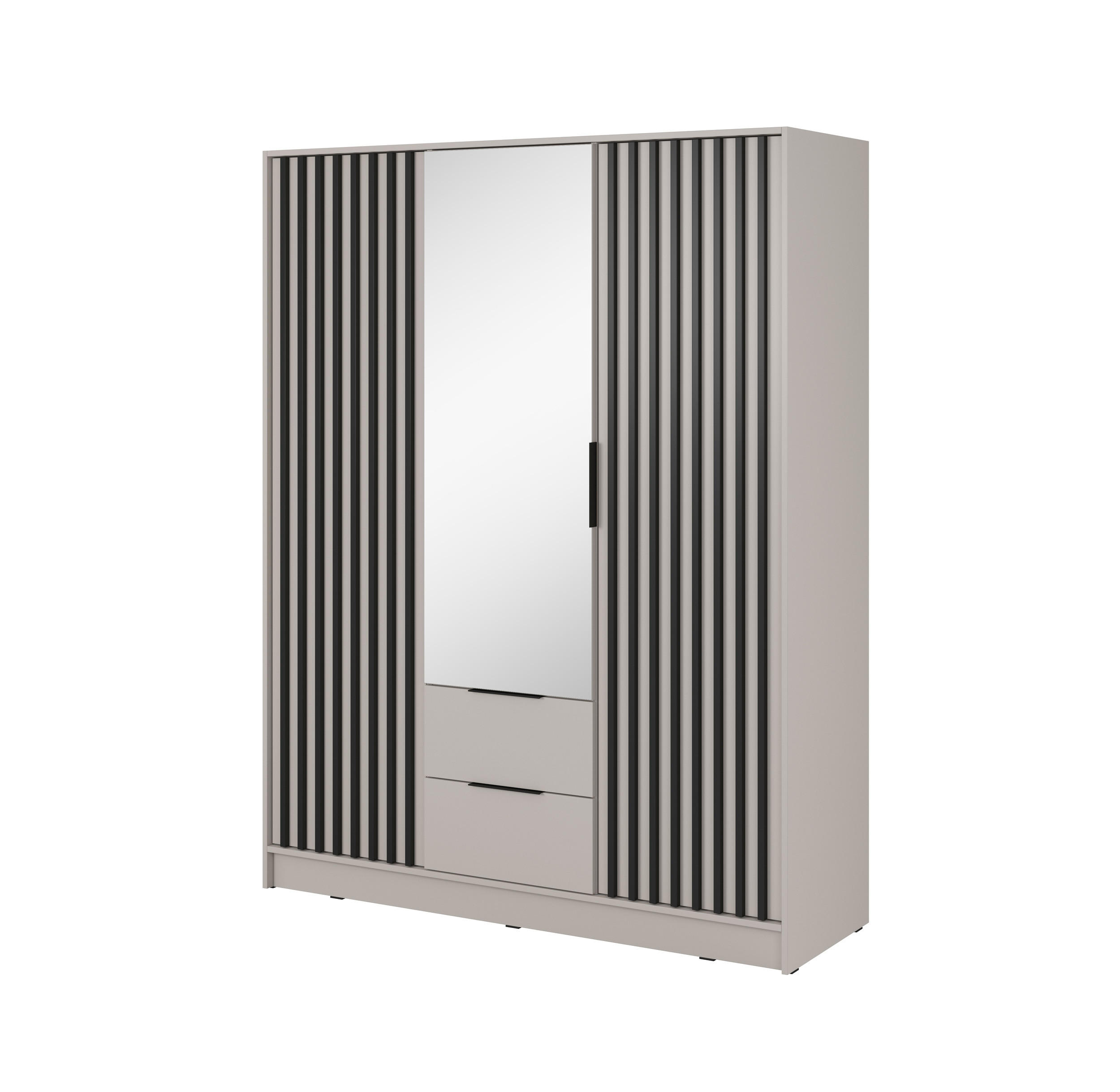 DREHTÜRENSCHRANK - John 3D mit Spiegiel - Kaschmir - Kaschmir, Holzwerkstoff/Metall (155/200/51cm) - Möblo