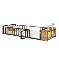 KINDERBETT 90/200 cm Schwarz aus Metall und MDF mit Schutzgeländer und Stauraum - Schwarz, Metall (90/200cm) - OKMYHOME