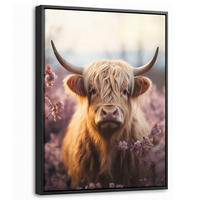 LEINWAND Bilder mit Rahmen - Schottischer Hochländer - Frühling - Hochland - 30x40 - Hellrosa, Textil (30/40cm) - MuchoWow