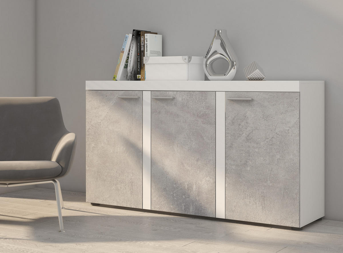SIDEBOARD RITMO 149x40x82 cm mit 3 Türen Weiß - Weiß, Holzwerkstoff (149/82/40cm) - MASSENO
