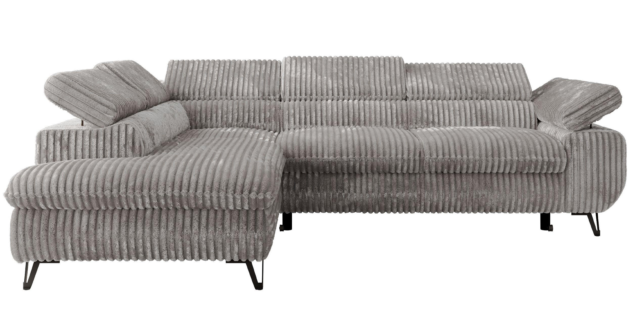ECKSOFA PABLO L Hellgrau Cord - Links Seite mit T25 Topper - Hellgrau/Schwarz, Textil/Metall (208/273cm) - MKS