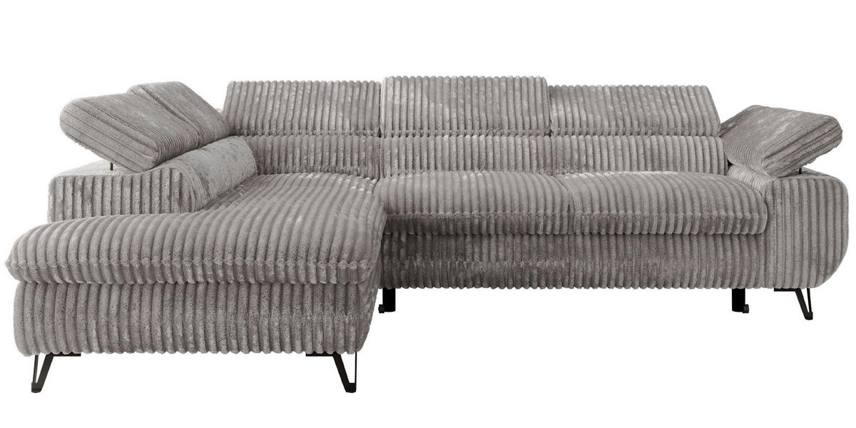 ECKSOFA PABLO L Hellgrau Cord - Links Seite mit T25 Topper - Hellgrau/Schwarz, Textil/Metall (208/273cm) - MKS