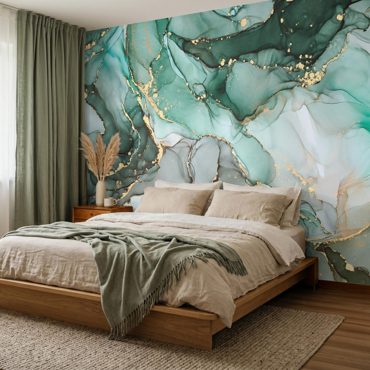 TAPETE - Gold - Marmor - Grün - Luxus - Marmoroptik - Grau - 260x200 cm - Grün, Papier (260/200cm) - OnlyWow