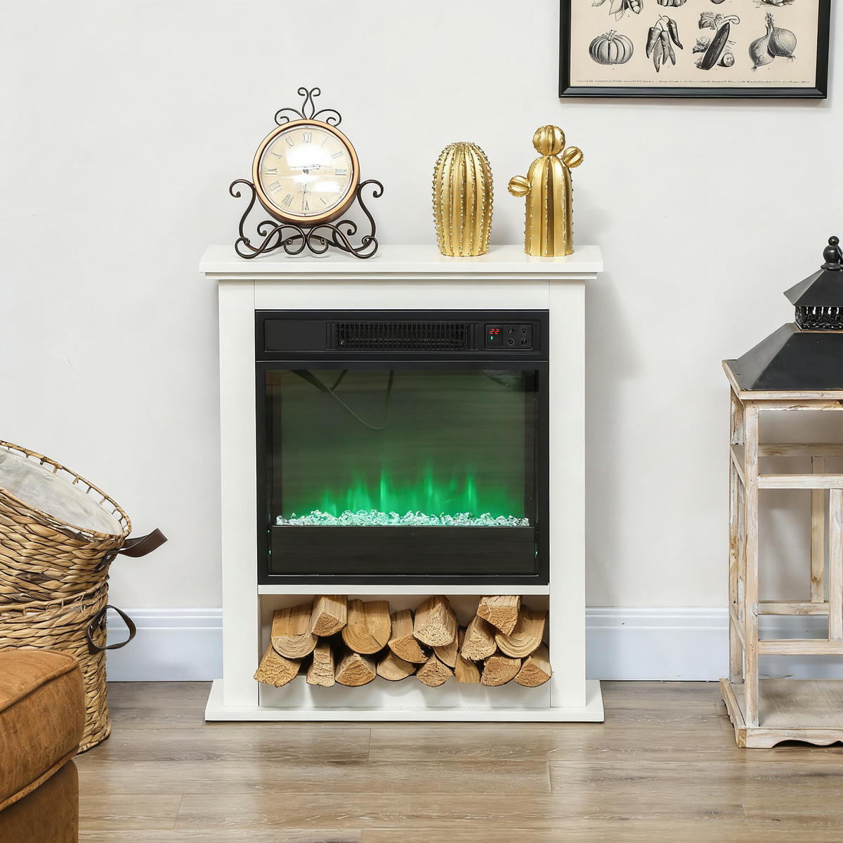 ELEKTROKAMIN DE-17063 9 Farben LED-Flamme Weiß - Weiß, Metall (62.5/72.5/20cm) - ComfortXL