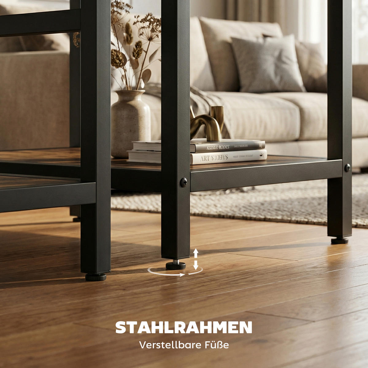 COUCHTISCH 2er Set Stahl Holzwerkstoff Rustikal-Braun - Schwarz/Braun, Holzwerkstoff (80/54/41cm) - HOMCOM