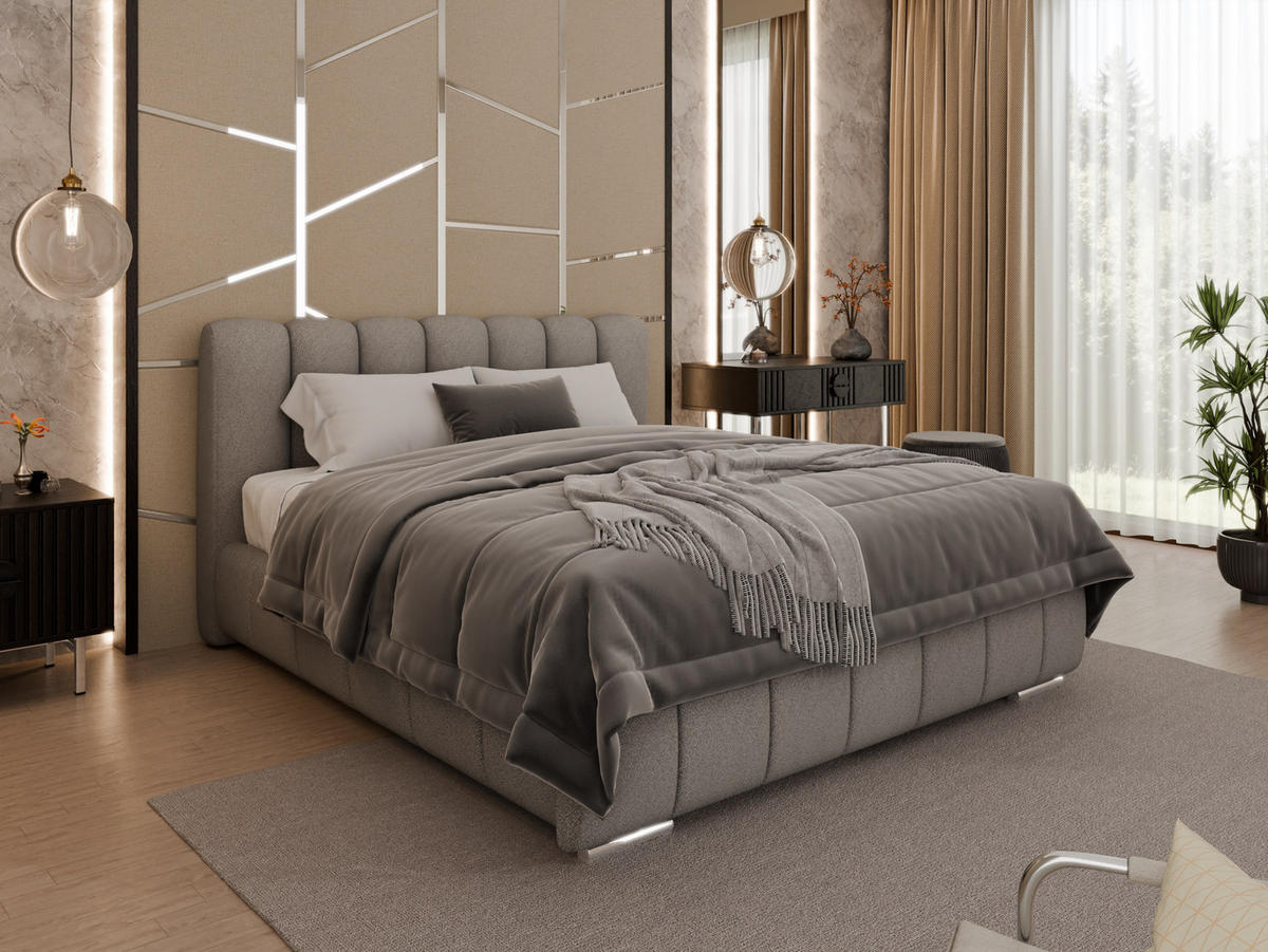 POLSTERBETT Zaira 160x200cm – Elegantes Polsterbett für modernen Wohnstil , Taschenfederkernmatratze Pocket (19cm), hellgrau - Hellgrau, Holz (160/200cm) - Panda Möbel