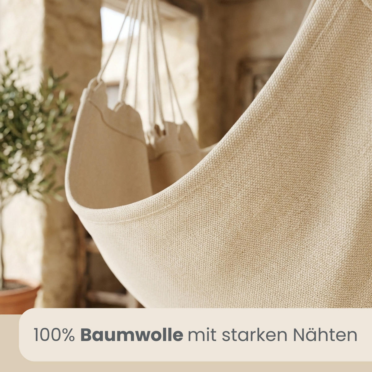 XXL HÄNGESESSEL 185/130 cm Belastbar bis 150 kg Beige - Beige, Textil (130/155/185cm) - Amanka