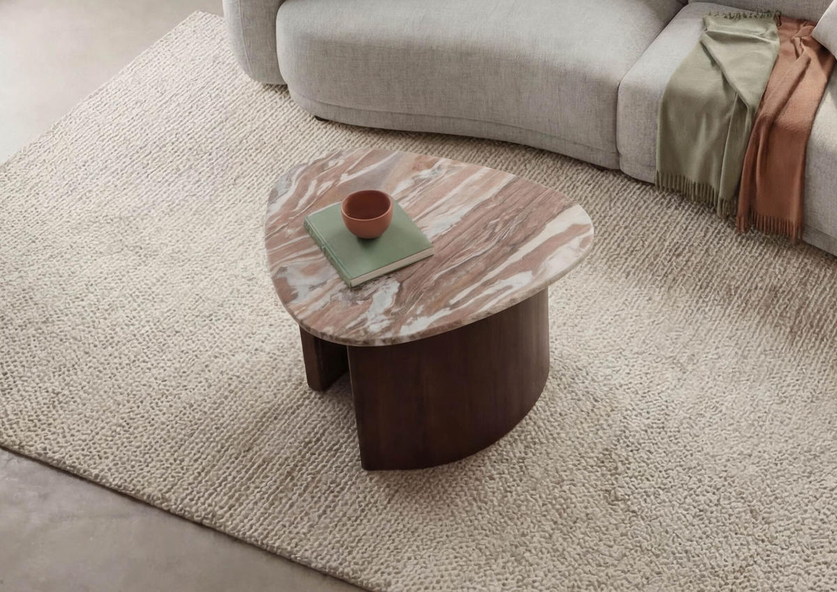 COUCHTISCH Akazie 70x65x35 braun lackiert / Marmor beige ORGANIC COLLECTION #35 - Braun, Holz (65/70/35cm) - Massivmoebel24