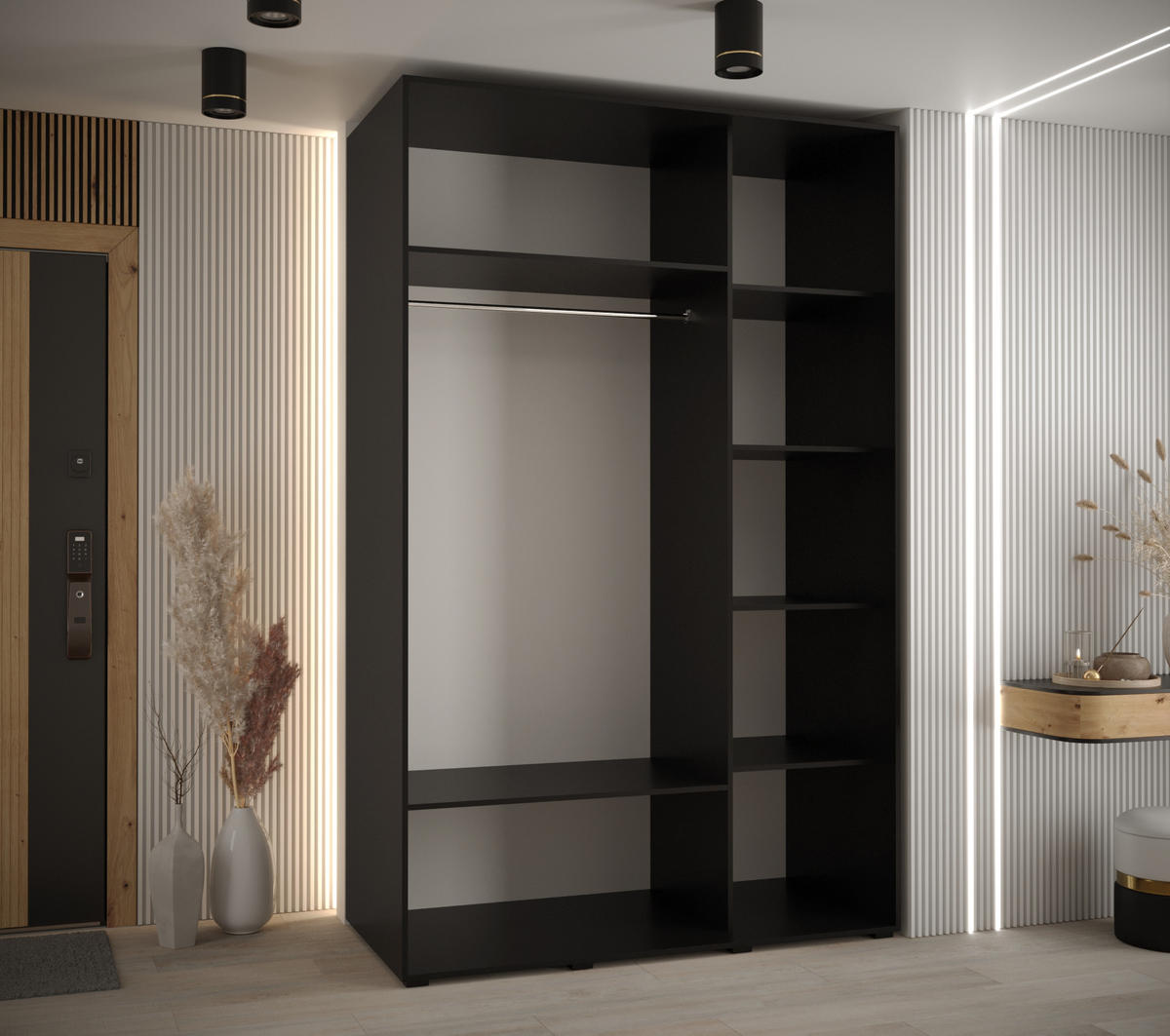 SCHWEBETÜRENSCHRANK 235,2/150/60 3-türig - Goldfarben/Schwarz, Holz/Metall (150/235/60cm) - Abiks Möbel