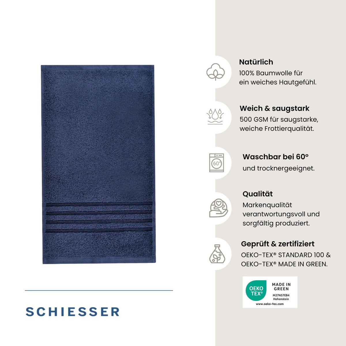 GÄSTETUCHSET Milano - 5-teilig - 30x50 cm - Dunkelblau - Dunkelblau, Textil (30/50cm) - SCHIESSER