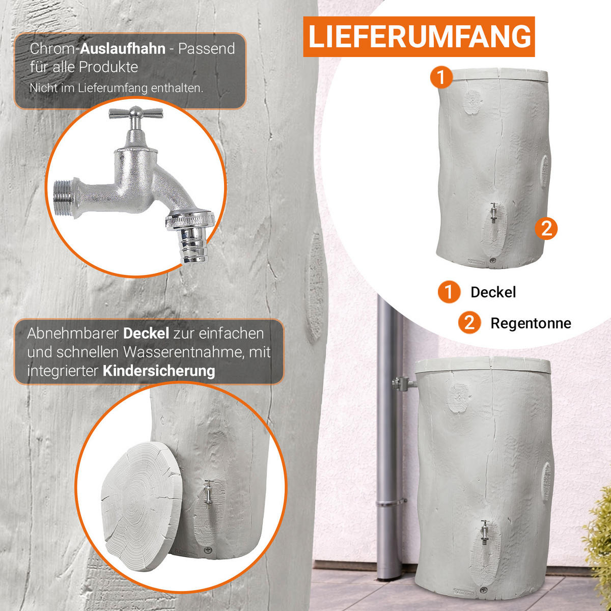 STOCK Regentonne 400 L, grey - Grau, Kunststoff (72/119/72cm) - GARANTIA